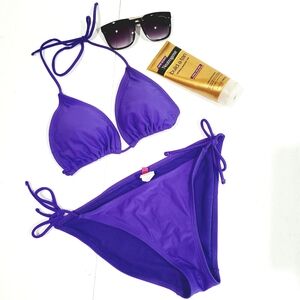 Op Swim 2pc Set Purple Triangle String Bikini Set Tie 2 Sides Bottom Size M(7-9)